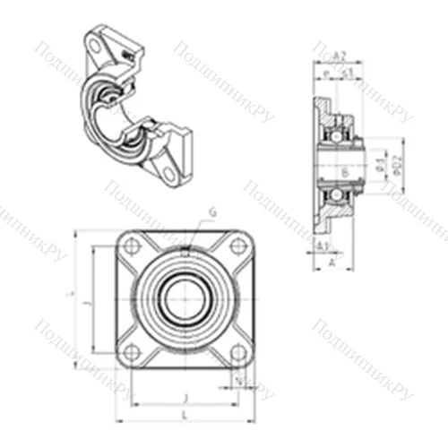 Подшипниковый узел шариковый радиальный UKF 208H