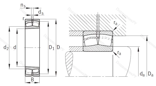 Сферический роликовый подшипник с конической посадкой на вал 22310 E 1K от производителя  FAG