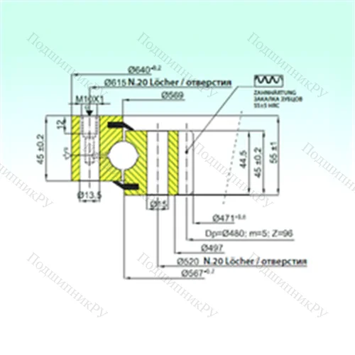 Подшипник шариковый опорно-поворотный ZB 1.20.0568.200-2RPPN