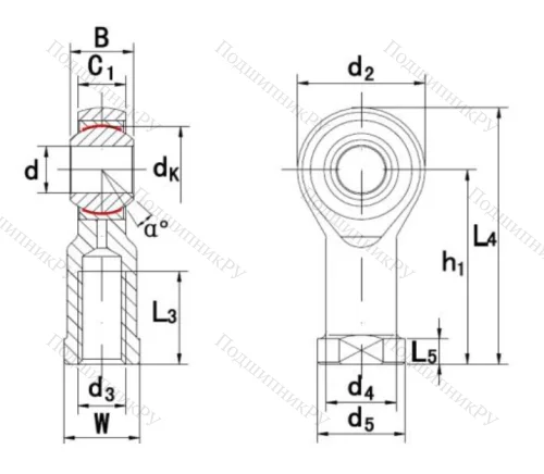 Шарнирная головка с внутренней левой резьбой GIKL 10 PW A в Новокузнецке