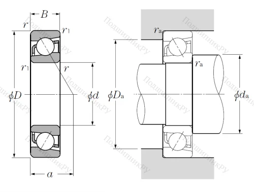 Однорядный шариковый подшипник 7007 от производителя  NTN