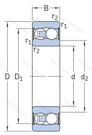 Двухрядный шариковый подшипник 2302 E-2RS 1TN 9 от производителя  SKF