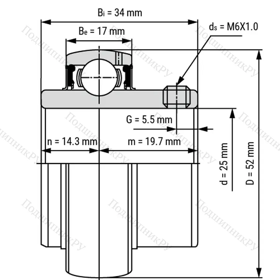 Радиальный шарикоподшипник из нержавеющей стали SS UC 205 - Вал 25мм